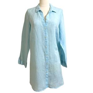 J.JILL Blue Linen Button Front Tunic Top or Dress Size Small